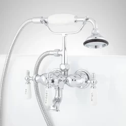 Mini Telephone Tub-Wall-Mount Faucet And Hand Shower -Home-Bathroom 154233 tub wall mount faucet chrome front 1
