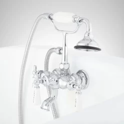 Mini Telephone Tub-Wall-Mount Faucet And Hand Shower -Home-Bathroom 154233 tub wall mount faucet chrome side 1