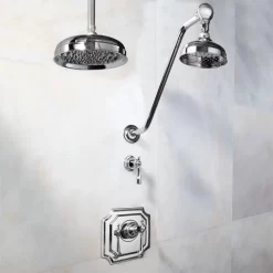 Vintage Pressure Balance Shower System With Dual Shower Heads - Lever Handle