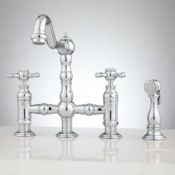 Delilah Deck-Mount Bridge Faucet With Side Spray - Cross Handles