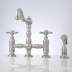 Delilah Deck-Mount Bridge Faucet With Side Spray - Cross Handles -Home-Bathroom 214883 Delilah bridge faucet BN front Beauty10 scaled