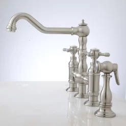 Delilah Deck-Mount Bridge Faucet With Side Spray - Cross Handles -Home-Bathroom 214883 Delilah bridge faucet BN side Beauty20 scaled