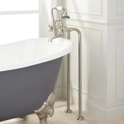 Freestanding Telephone Tub Faucet & Supplies - Cross Handles