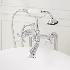 Freestanding Telephone Tub Faucet & Supplies - Cross Handles -Home-Bathroom 286305 telephone freestanding tub faucet CP front Beauty10 scaled