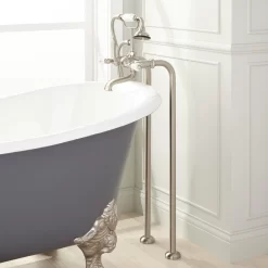 Freestanding Telephone Tub Faucet & Supplies - Porcelain Lever Handles