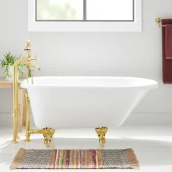 54" Miya Cast Iron Roll-Top Clawfoot Tub - Tap Deck - No Tap Holes - Ball & Claw