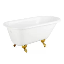 54" Miya Cast Iron Roll-Top Clawfoot Tub - Tap Deck - No Tap Holes - Ball & Claw -Home-Bathroom 307148 Miya tub WH ball claw feet PB RR 54 angle MV60 scaled