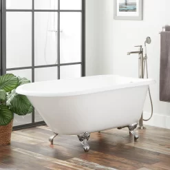 54" Miya Cast Iron Roll-Top Clawfoot Tub With Tap Deck And 7" Rim Holes - Ball & Claw Feet