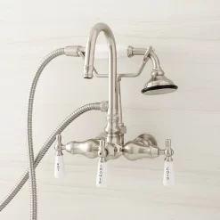 Gooseneck Tub Faucet With Hand Shower And Wall Couplers