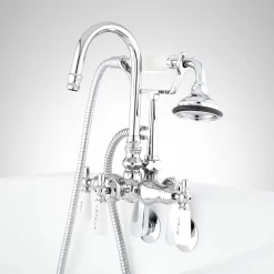 Gooseneck Tub-Wall-Mount Faucet And Hand Shower -Home-Bathroom 329300 gooseneck wall mount tub faucet CP side Beauty20 scaled