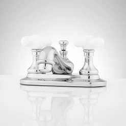 Teapot Centerset Bathroom Faucet - Porcelain Cross Handles -Home-Bathroom 329378 teapot centerset faucet CP front Beauty10 scaled