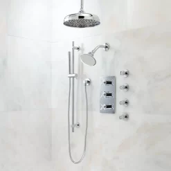 Exira Thermostatic Shower System - Dual Shower Heads, Hand Shower And 4 Body Sprays