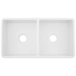 33" Reinhard Double-Bowl Fireclay Farmhouse Sink - White -Home-Bathroom 393672 reinhard dbl fh sink WH 33 top MV90 scaled