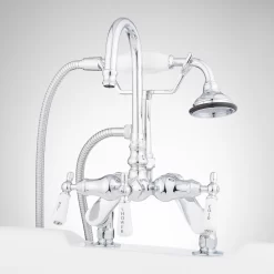 Deck-Mount Gooseneck Leg Tub Faucet And Hand Shower - Chrome