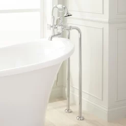 Freestanding Telephone Tub Faucet & Supplies - Porcelain Cross Handles