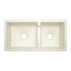 36" Risinger 60/40 Offset Bowl Fireclay Farmhouse Sink - Casement Apron - Biscuit -Home-Bathroom 405315 top 36 risinger farmhouse sink casement biscuit