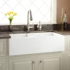 36" Risinger 60/40 Offset Bowl Fireclay Farmhouse Sink - Smooth Apron - White