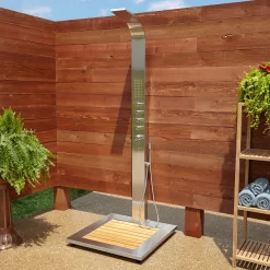 Alvin Outdoor Stainless Steel Shower Panel With Bamboo Tray