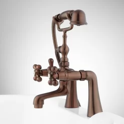 Barlow Deck Mount Tub Faucet And Hand Shower With Metal Cross Handles -Home-Bathroom 414695 Barlow dm tub faucet ORB side Beauty20 scaled