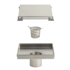 Ortiz Square Shower Drain With Drain Flange -Home-Bathroom 419317 6 oritz square shower drain brushed steel parts