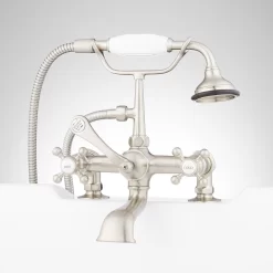 Deck-Mount Telephone Faucet With Vintage Cross Handles And Deck Couplers