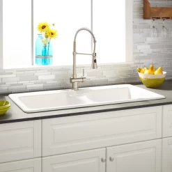 43" Selkirk Double-Bowl Cast Iron Drop-in Kitchen Sink - White