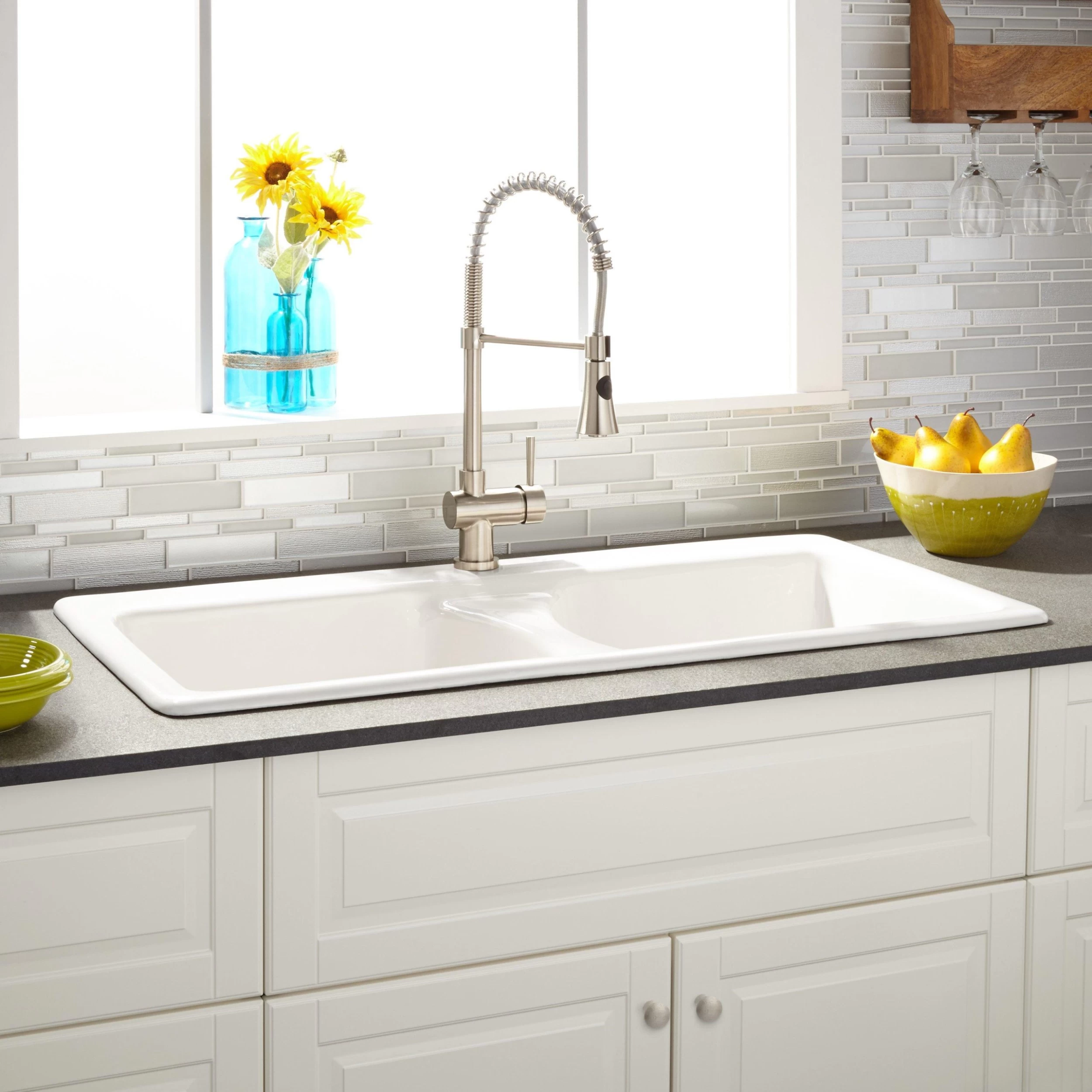 43" Selkirk Double-Bowl Cast Iron Drop-in Kitchen Sink - White 1 43" Selkirk Double-Bowl Cast Iron Drop-in Kitchen Sink - White
