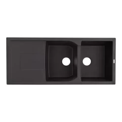 46" Tansi Double-Bowl Drop-In Sink With Drain Board - Black -Home-Bathroom 425910 Tansi dbl drop in kitchen sink BK 46 top MV90 scaled