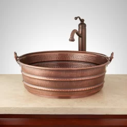 17" Copper Bucket Vessel Sink - Hammered - Decorative Copper Handle