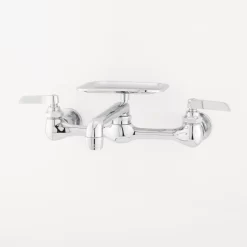 Wall-Mount Faucet With Soap Tray - Lever Handles - Chrome