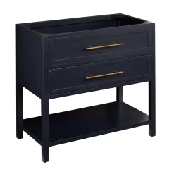 36" Robertson Mahogany Console Vanity For Rectangular Undermount Sink - Midnight Navy Blue -Home-Bathroom 433841 robertson vanity midnight navy blue 36 no top angle MV60 scaled