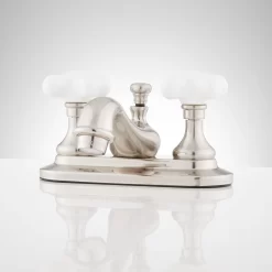 Teapot Centerset Bathroom Faucet - Porcelain Cross Handles