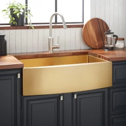 30" Atlas Stainless Steel Farmhouse Sink - Curved Apron - Matte Gold