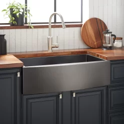 33" Atlas Stainless Steel Farmhouse Sink - Curved Apron - Gunmetal Black