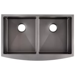 33" Atlas Double-Bowl Stainless Steel Farmhouse Sink - Curved Apron - Gunmetal Black -Home-Bathroom 441083 Atlas 33 fh sink gunmetal top MV90 scaled
