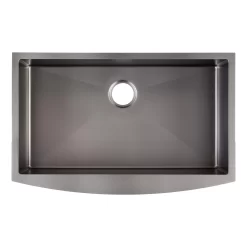 36" Atlas Stainless Steel Farmhouse Sink - Curved Apron - Gunmetal Black -Home-Bathroom 441091 Atlas FH sink GM 36 top MV90 scaled