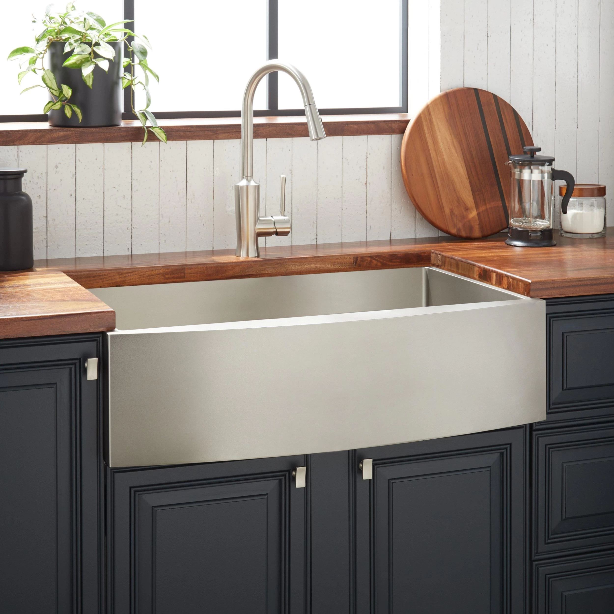 36" Atlas Stainless Steel Farmhouse Sink - Curved Apron - Pewter 1 36" Atlas Stainless Steel Farmhouse Sink - Curved Apron - Pewter