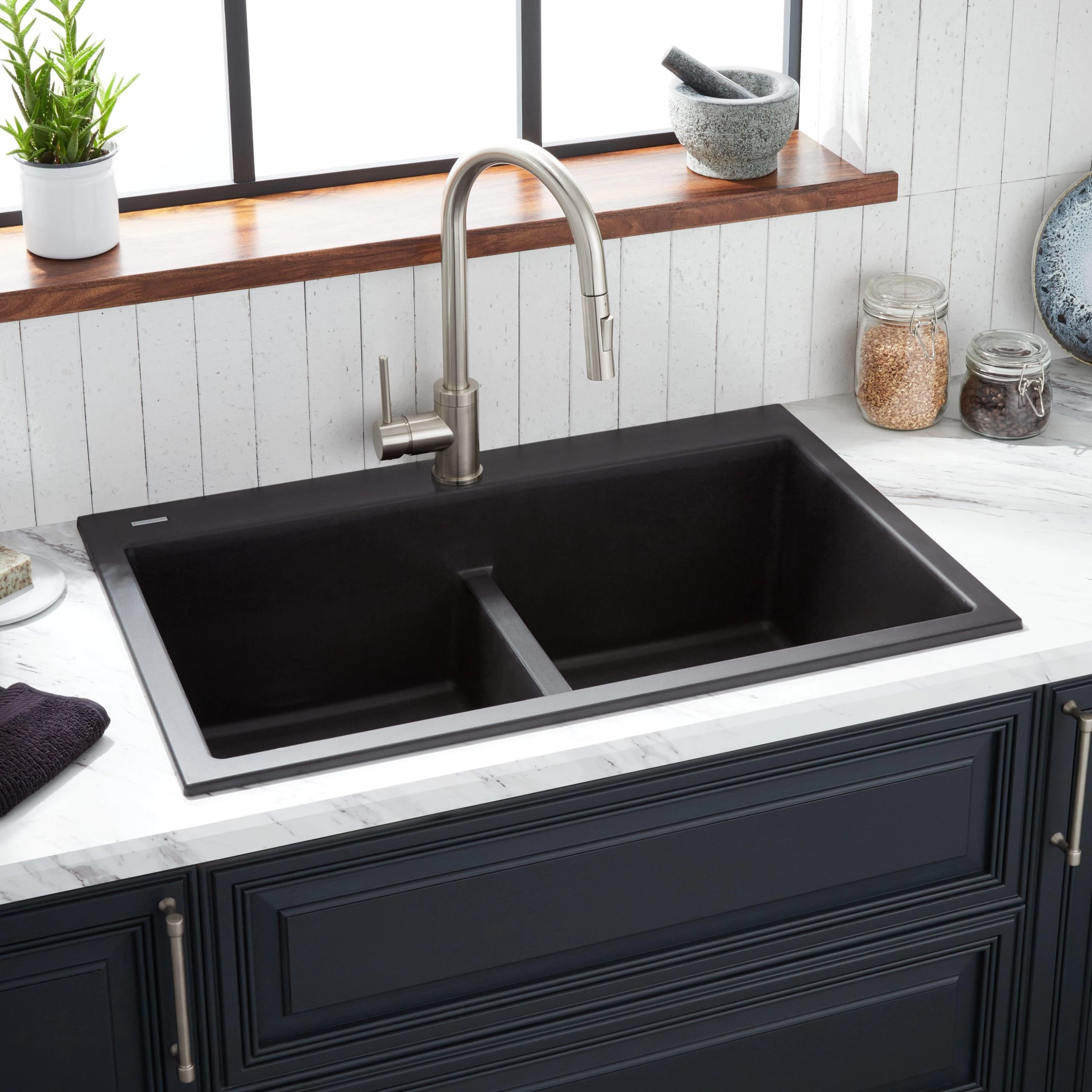 33" Algren Double-Bowl Drop-In Granite Composite Sink - Black 1 33" Algren Double-Bowl Drop-In Granite Composite Sink - Black
