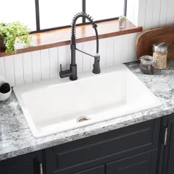 33" Totten Double-Bowl Granite Composite Drop-In Kitchen Sink - White