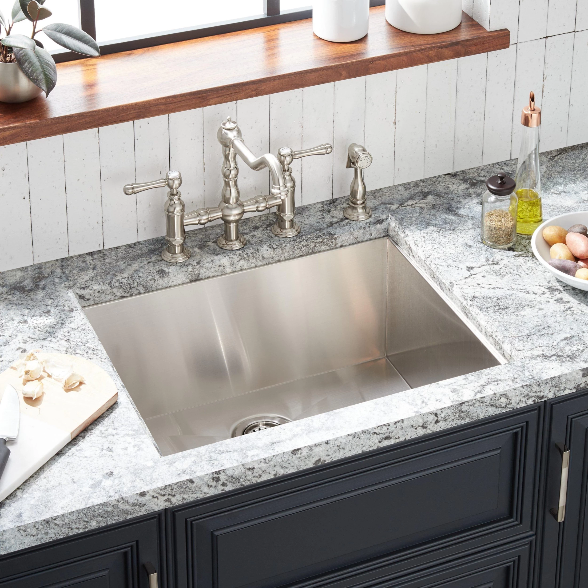 25" Sitka Stainless Steel Undermount Kitchen Sink - 4-Hole 1 25" Sitka Stainless Steel Undermount Kitchen Sink - 4-Hole