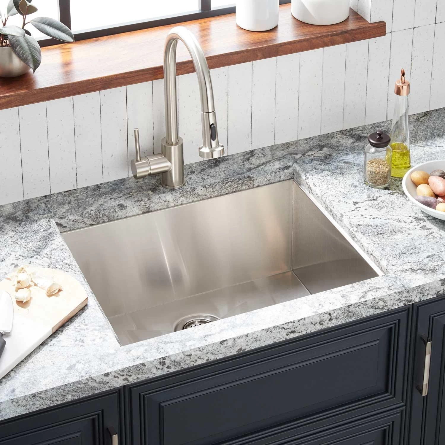 25" Sitka Stainless Steel Undermount Kitchen Sink - Single-Hole 1 25" Sitka Stainless Steel Undermount Kitchen Sink - Single-Hole