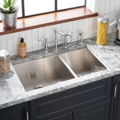 33" Sitka Offset Double-Bowl Stainless Steel Undermount Sink - 4-Hole