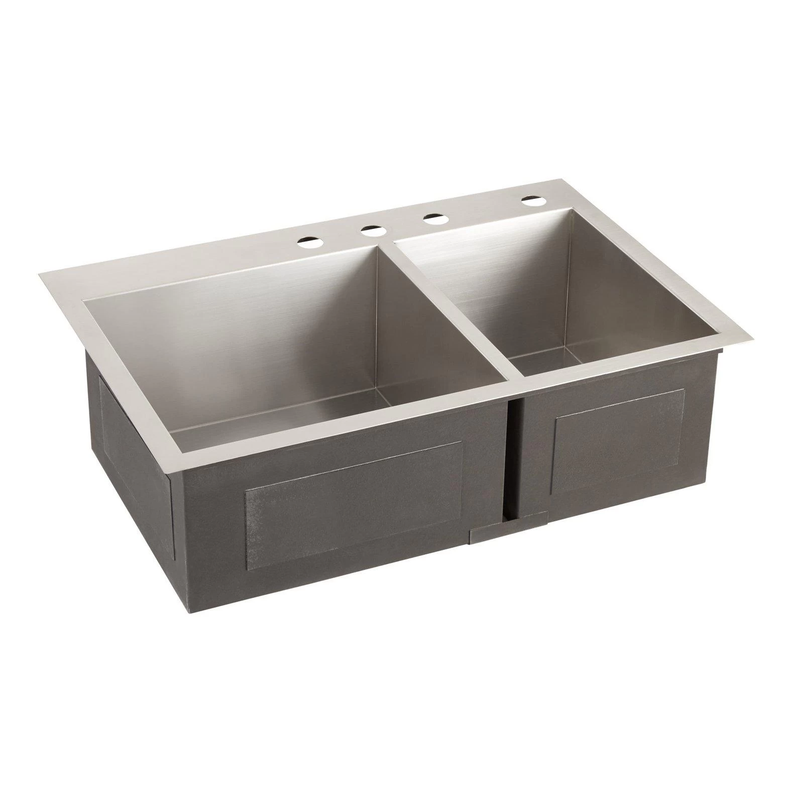 33" Sitka Offset Double-Bowl Stainless Steel Undermount Sink - 4-Hole 2 33" Sitka Offset Double-Bowl Stainless Steel Undermount Sink - 4-Hole - Image 2