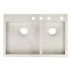 33" Sitka Offset Double-Bowl Stainless Steel Undermount Sink - 4-Hole 10 33" Sitka Offset Double-Bowl Stainless Steel Undermount Sink - 4-Hole -Home-Bathroom 447780 Sitka dbl UM kitchen sink SS 4 hole 33 top MV90 scaled