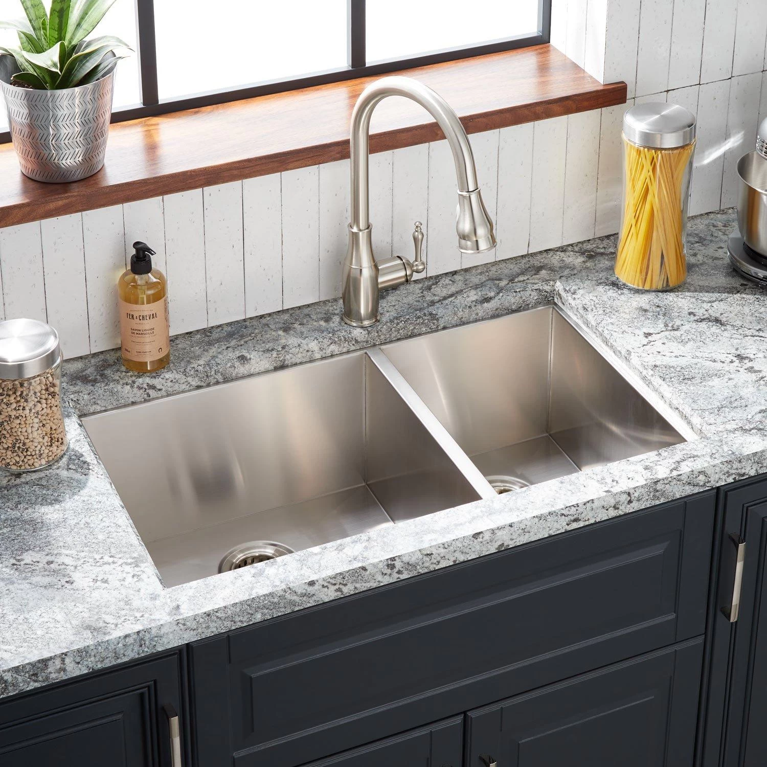 33" Sitka Offset Double-Bowl Stainless Steel Undermount Sink - Single-Hole 1 33" Sitka Offset Double-Bowl Stainless Steel Undermount Sink - Single-Hole