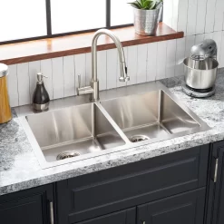 33" Ortega Double-Bowl Stainless Steel Drop-In Sink - Single-Hole