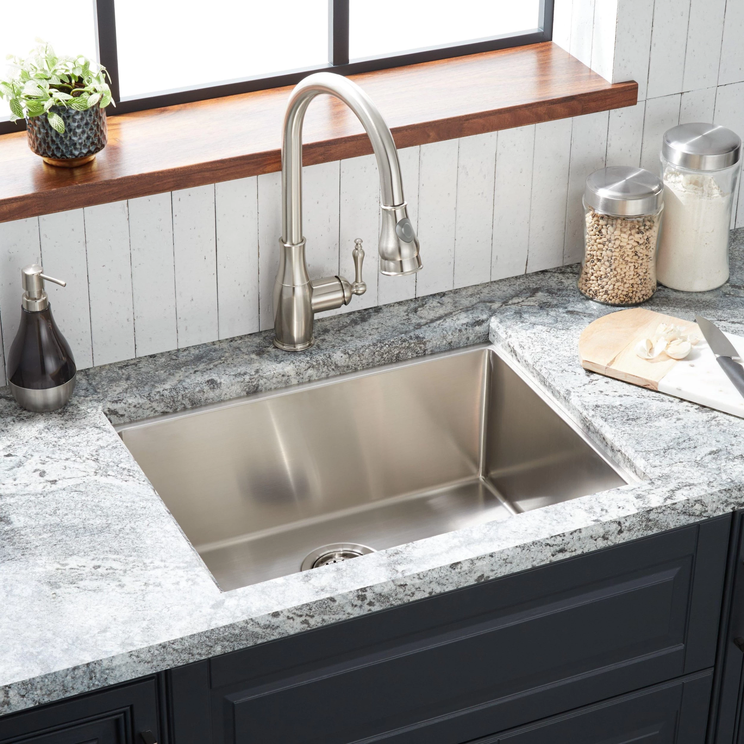 24" Ortega Stainless Steel Undermount Kitchen Sink - Rear Drain 1 24" Ortega Stainless Steel Undermount Kitchen Sink - Rear Drain