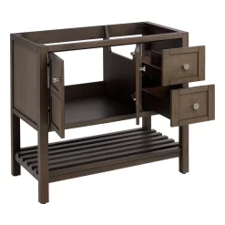 36" Olsen Console Vanity - Ash Brown - BN Hdwe - Undermount - Rectangle - Carrara Marble - 8" -Home-Bathroom 450436 olsen vanity ash brown 36 open MV70 1 scaled