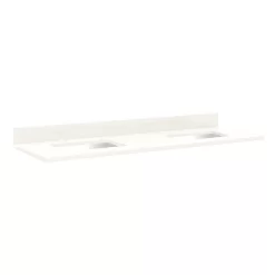 61" X 22" X 3cm Quartz Vanity Top W/ Bsplash - No Faucet Holes - Double Sink 2004 Cutouts - UM-Arcti