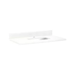 37" X 22" 3cm Quartz Vanity Top For Rectangular Undermount Sink - Feathered White - White Sink